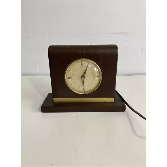 Sessions Electric Desk, Shelf Clock Duk-It McDonald Corp Leather Vintage - Picture 3 of 9